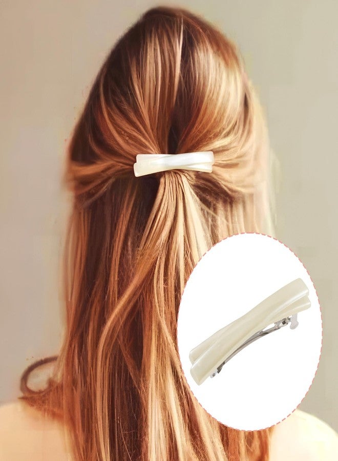 STSTR 6PCS French Barrette Hair Clips for Women, 2.56 Inch Small Tortoise Shell Hair Clip, Curved Glossy Thin Hair Flat Hair Accessories for Women - White, Crossed Style - Image 5